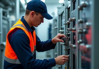 Technician performing facility maintenance