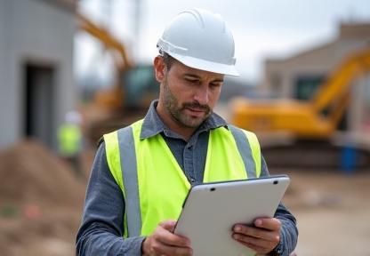 Construction project manager with digital plans